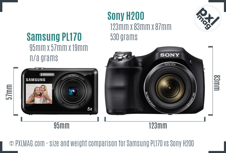 Samsung PL170 vs Sony H200 size comparison