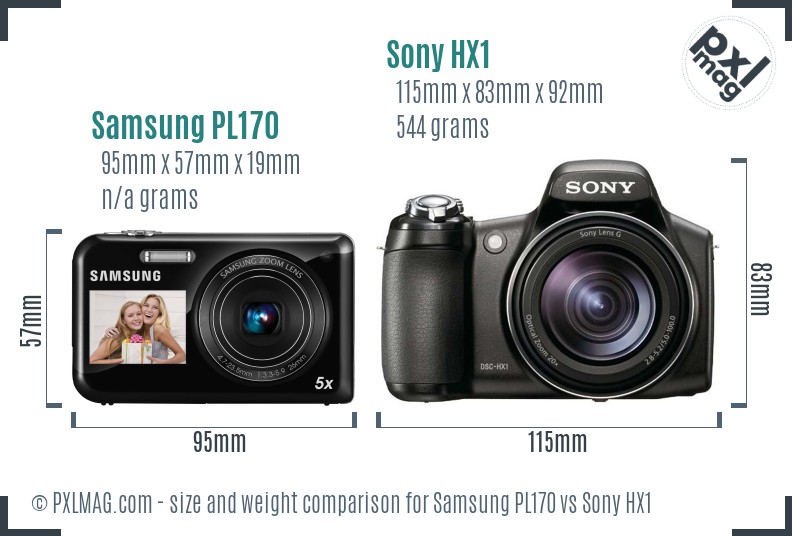 Samsung PL170 vs Sony HX1 size comparison