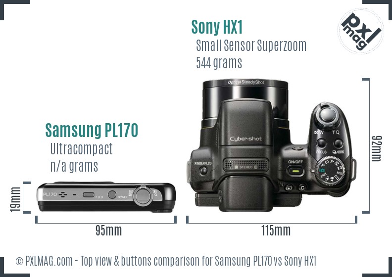 Samsung PL170 vs Sony HX1 top view buttons comparison