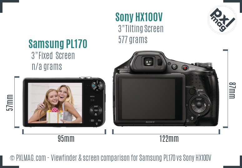 Samsung PL170 vs Sony HX100V Screen and Viewfinder comparison