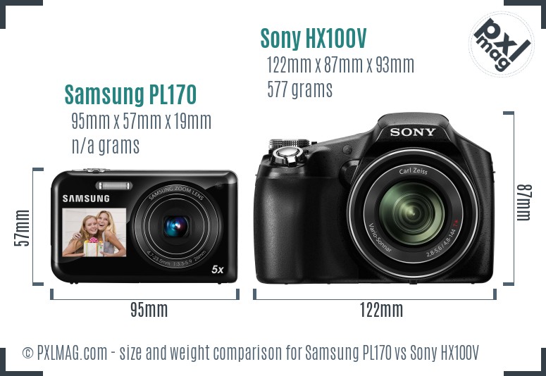 Samsung PL170 vs Sony HX100V size comparison