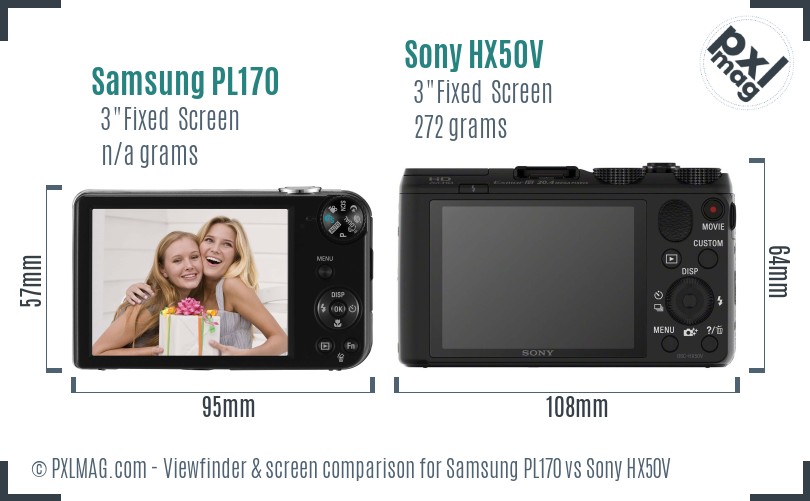 Samsung PL170 vs Sony HX50V Screen and Viewfinder comparison