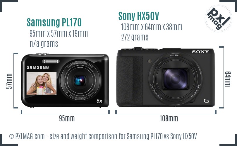 Samsung PL170 vs Sony HX50V size comparison Samsung PL170 vs Sony HX50V size comparison