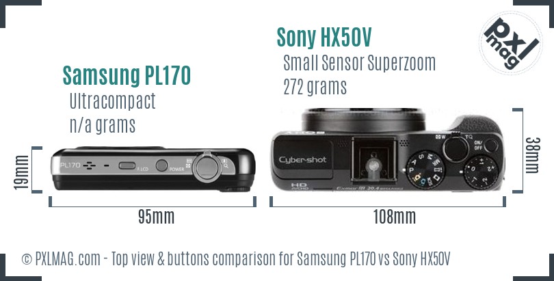 Samsung PL170 vs Sony HX50V top view buttons comparison