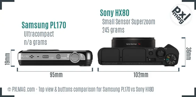 Samsung PL170 vs Sony HX80 top view buttons comparison Samsung PL170 vs Sony HX80 top view buttons comparison