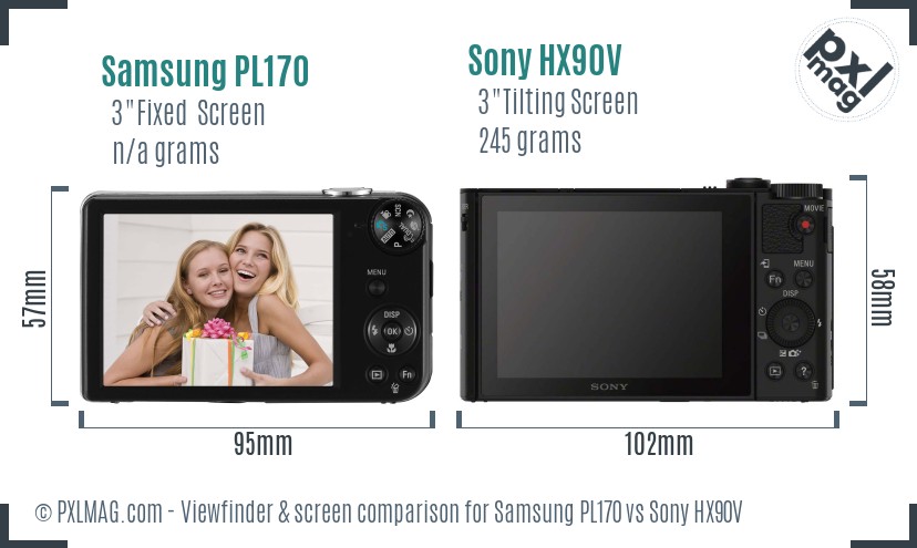 Samsung PL170 vs Sony HX90V Screen and Viewfinder comparison