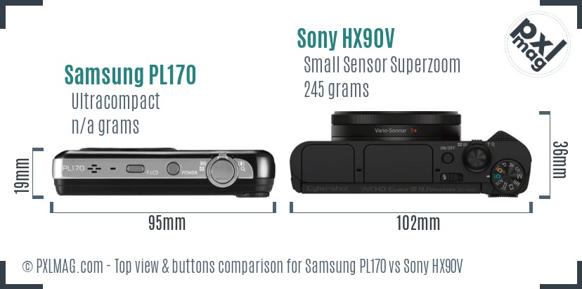 Samsung PL170 vs Sony HX90V top view buttons comparison