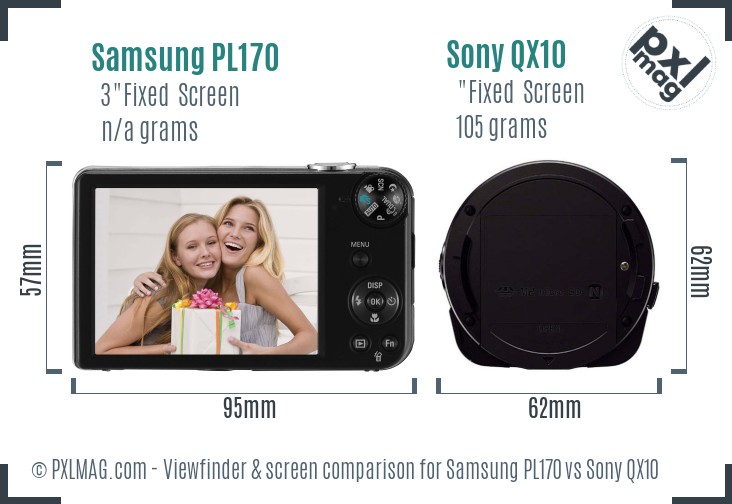Samsung PL170 vs Sony QX10 Screen and Viewfinder comparison
