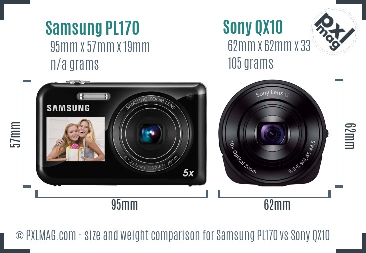 Samsung PL170 vs Sony QX10 size comparison