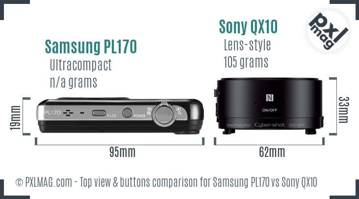 Samsung PL170 vs Sony QX10 top view buttons comparison