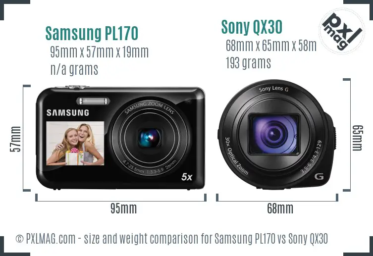 Samsung PL170 vs Sony QX30 size comparison