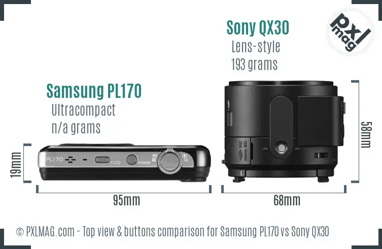 Samsung PL170 vs Sony QX30 top view buttons comparison