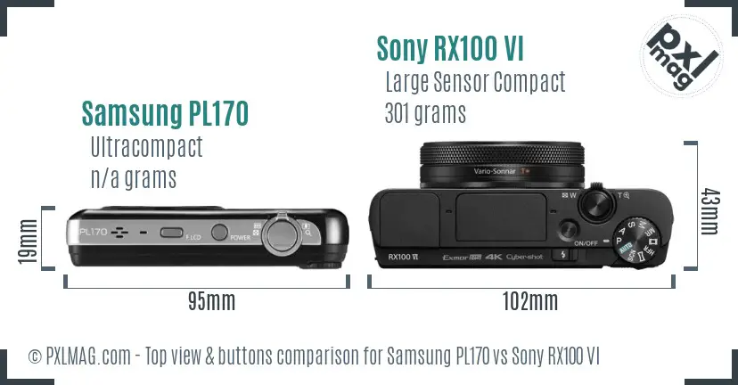 Samsung PL170 vs Sony RX100 VI top view buttons comparison