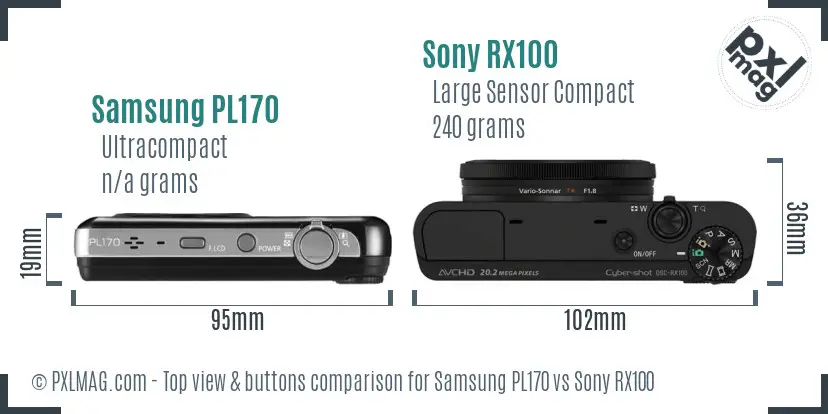Samsung PL170 vs Sony RX100 top view buttons comparison