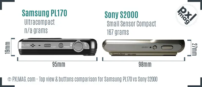 Samsung PL170 vs Sony S2000 top view buttons comparison Samsung PL170 vs Sony S2000 top view buttons comparison