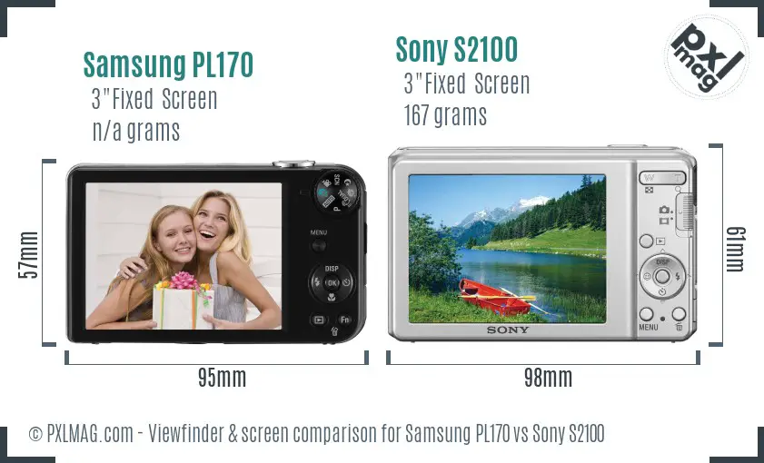 Samsung PL170 vs Sony S2100 Screen and Viewfinder comparison
