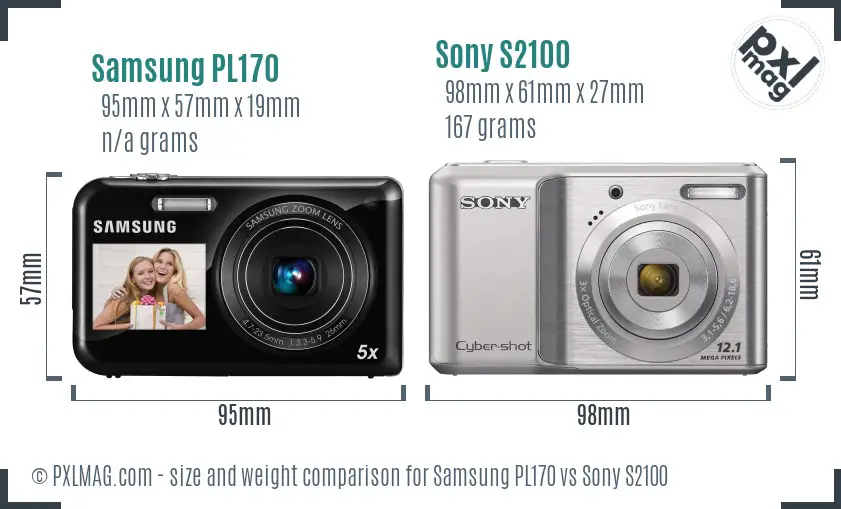 Samsung PL170 vs Sony S2100 size comparison