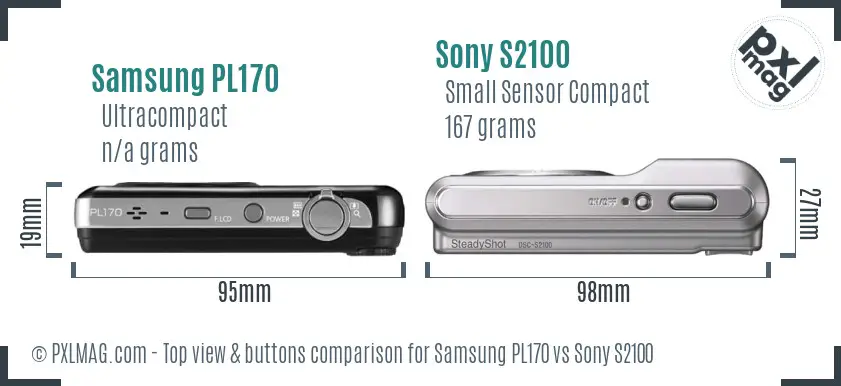 Samsung PL170 vs Sony S2100 top view buttons comparison