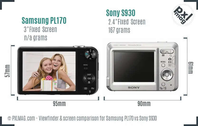 Samsung PL170 vs Sony S930 Screen and Viewfinder comparison