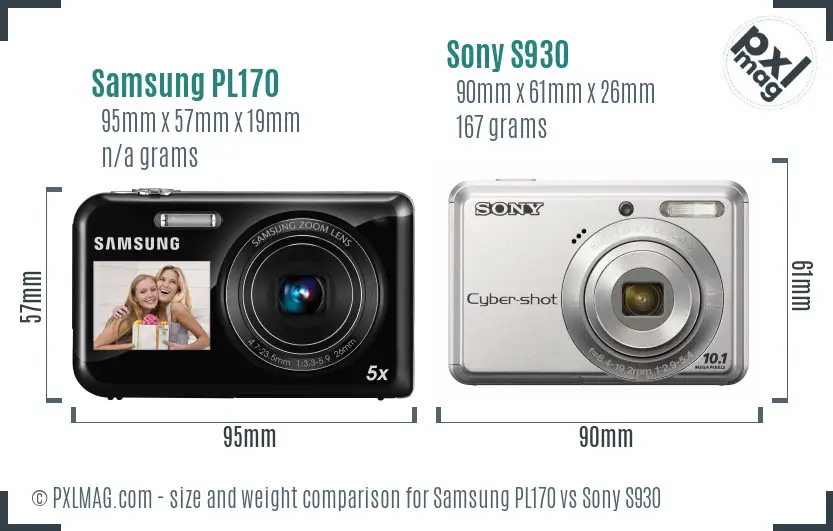 Samsung PL170 vs Sony S930 size comparison