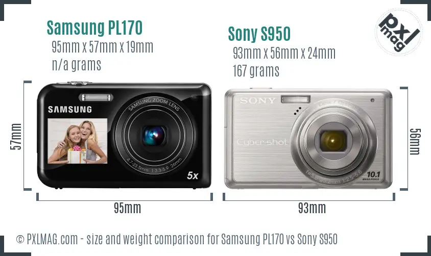 Samsung PL170 vs Sony S950 size comparison
