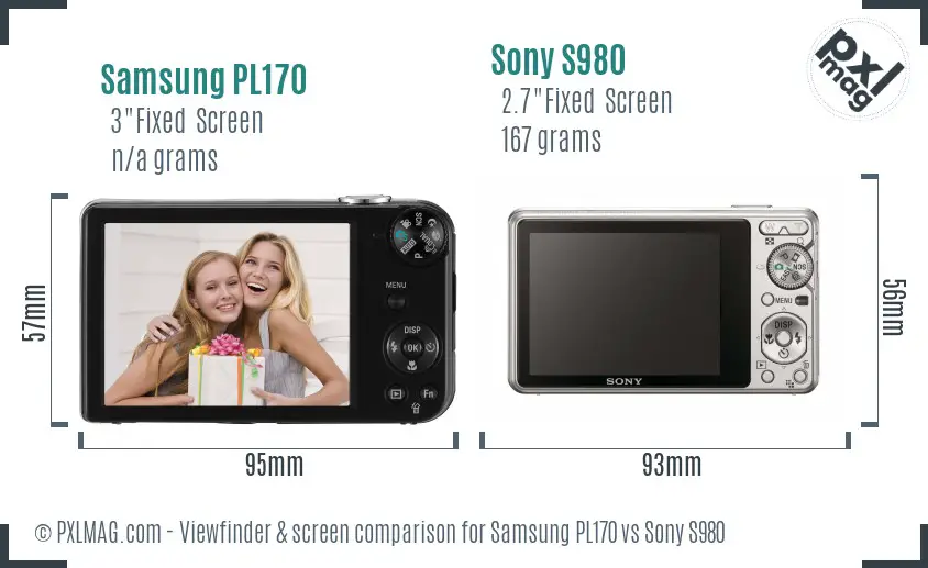 Samsung PL170 vs Sony S980 Screen and Viewfinder comparison