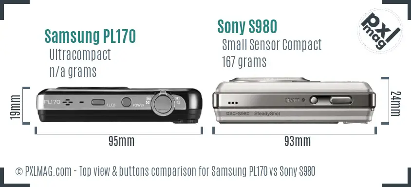 Samsung PL170 vs Sony S980 top view buttons comparison