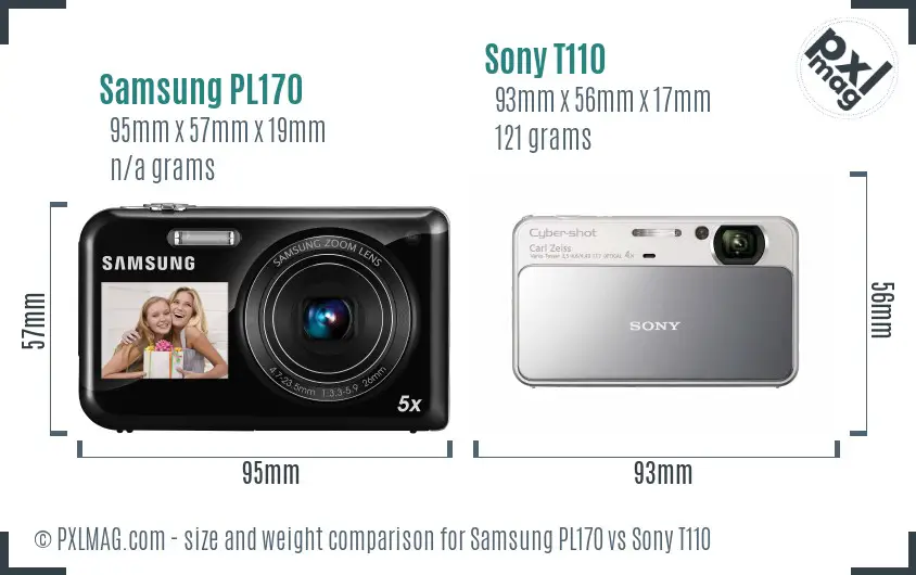 Samsung PL170 vs Sony T110 size comparison