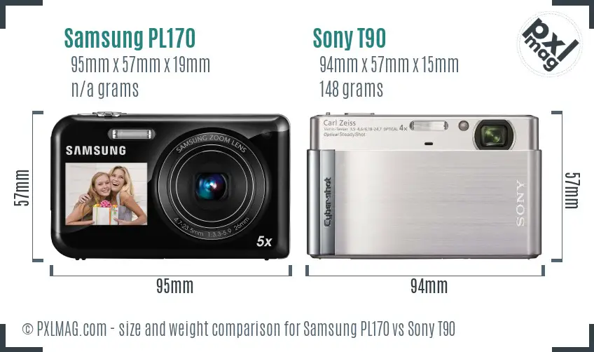 Samsung PL170 vs Sony T90 size comparison