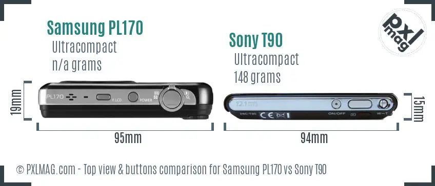 Samsung PL170 vs Sony T90 top view buttons comparison
