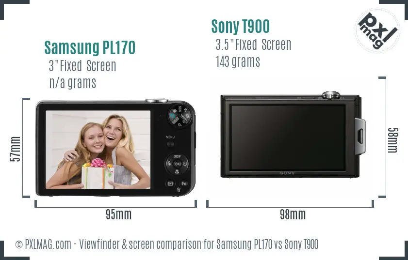 Samsung PL170 vs Sony T900 Screen and Viewfinder comparison