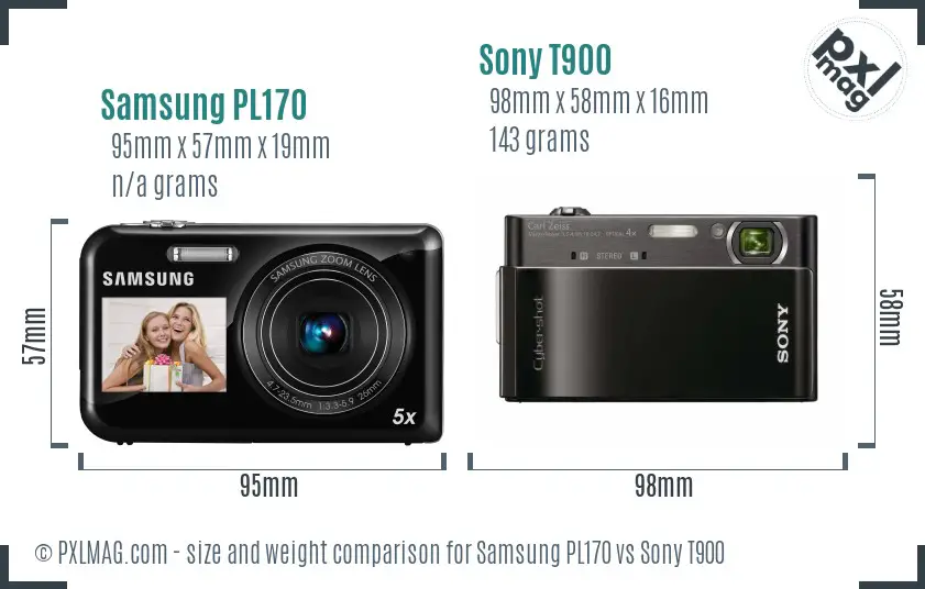 Samsung PL170 vs Sony T900 size comparison