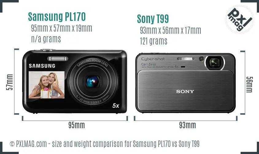 Samsung PL170 vs Sony T99 size comparison