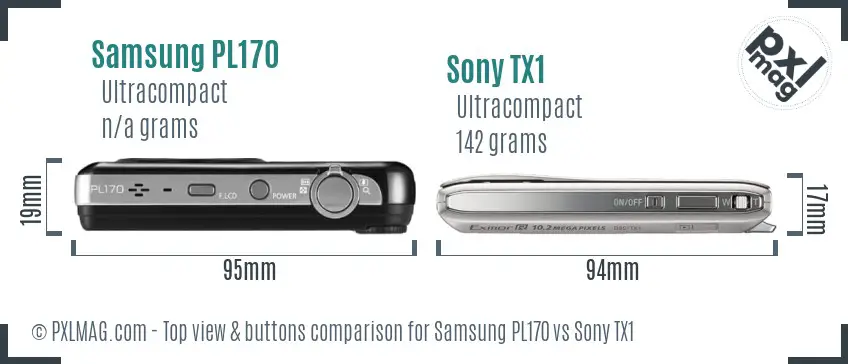 Samsung PL170 vs Sony TX1 top view buttons comparison