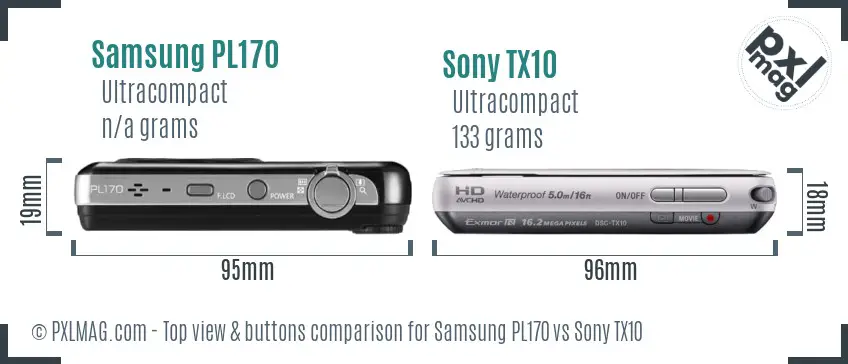 Samsung PL170 vs Sony TX10 top view buttons comparison