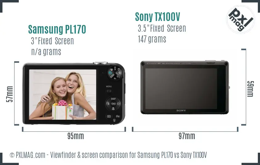 Samsung PL170 vs Sony TX100V Screen and Viewfinder comparison