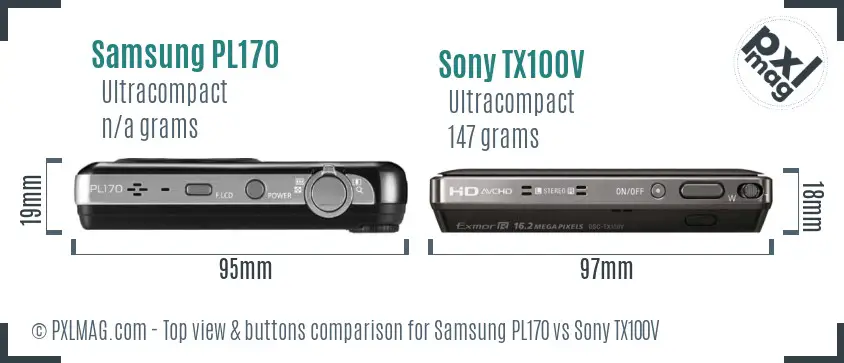 Samsung PL170 vs Sony TX100V top view buttons comparison