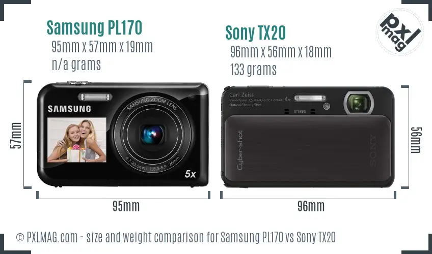 Samsung PL170 vs Sony TX20 size comparison