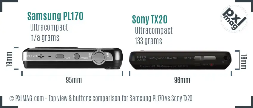 Samsung PL170 vs Sony TX20 top view buttons comparison