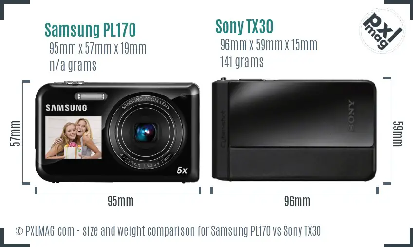 Samsung PL170 vs Sony TX30 size comparison