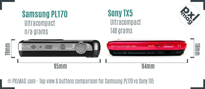 Samsung PL170 vs Sony TX5 top view buttons comparison