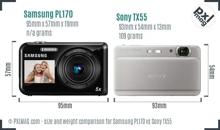 Samsung PL170 vs Sony TX55 size comparison