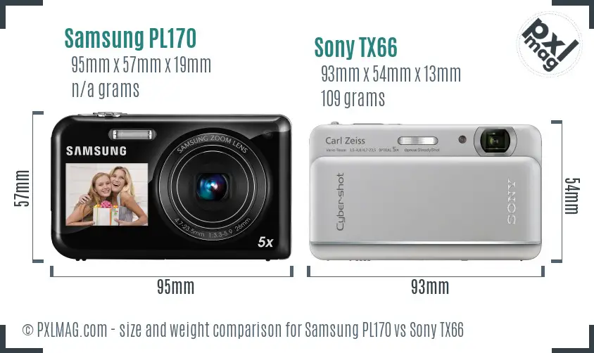 Samsung PL170 vs Sony TX66 size comparison