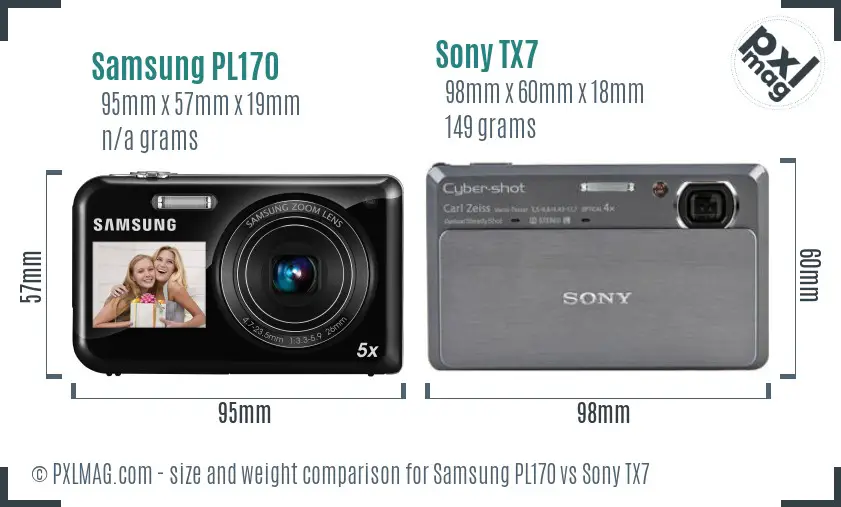 Samsung PL170 vs Sony TX7 size comparison