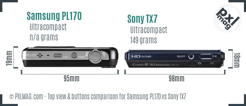 Samsung PL170 vs Sony TX7 top view buttons comparison