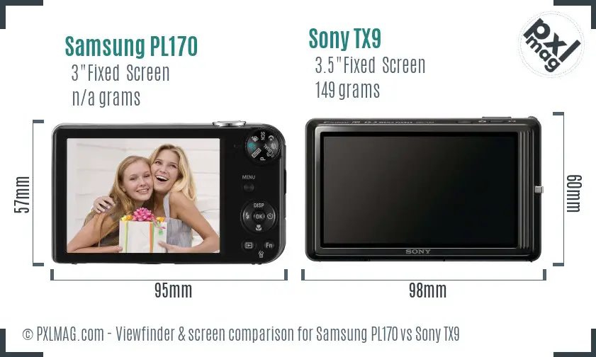 Samsung PL170 vs Sony TX9 Screen and Viewfinder comparison