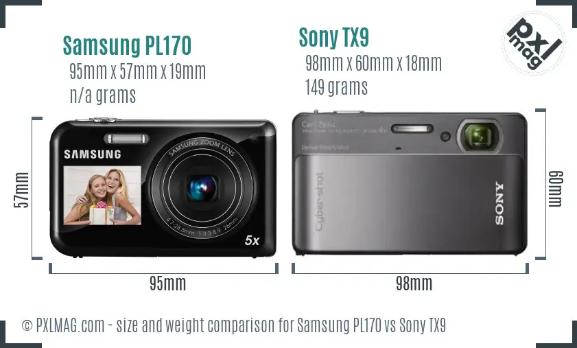 Samsung PL170 vs Sony TX9 size comparison