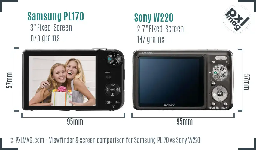 Samsung PL170 vs Sony W220 Screen and Viewfinder comparison