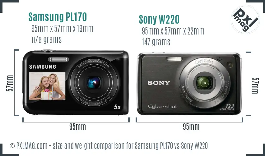 Samsung PL170 vs Sony W220 size comparison