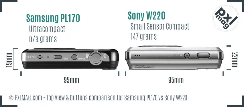 Samsung PL170 vs Sony W220 top view buttons comparison